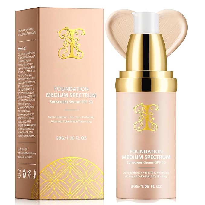 4-in-1 Color-Changing Foundation – Medium Spectrum Shade with SPF 50+ - Anti-Aging, Hydrating, Full-Coverage Foundation Makeup Liquid & Concealer - Ideal for Sports & Dancing –1PC (30ml)