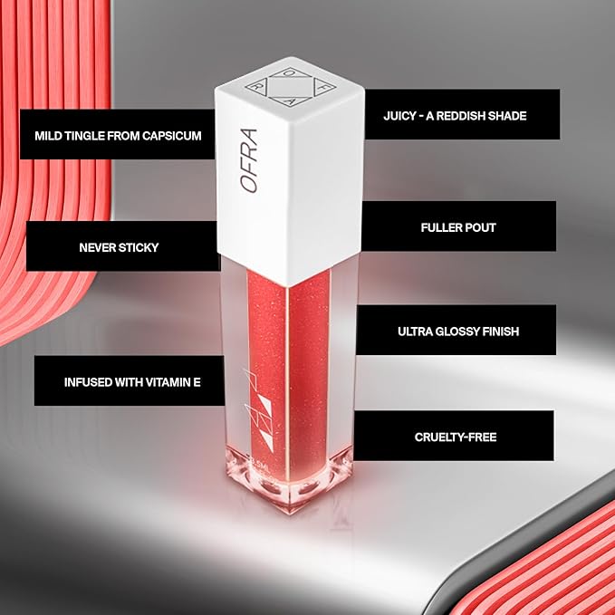 Ofra Lip Lush Juicy - Red Lip Plumper Gloss - Hydrating, Non Sticky, Ultra Glossy, and Cruelty-Free Plumping Lip Gloss - 3.5ml