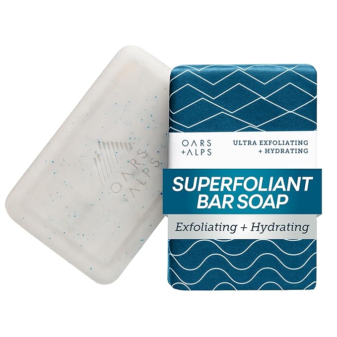 Oars + Alps Eucalyptus Superfoliant Exfoliating Bar Soap for Men, Deep Cleaning & Exfoliating Soap with Jojoba Beads, Made with Clean Ingredients, All Skin Types, Cruelty Free, 1pk, 6oz