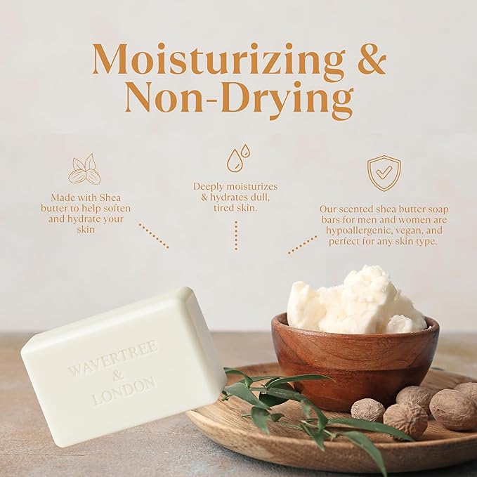 Wavertree & London Honey Almond Scented Natural Soap (8 Bars), 7oz Moisturizing French Triple Milled Soap Bars enriched with shea butter - Pure Plant Oil Bath & Body Bars for All Skin Types