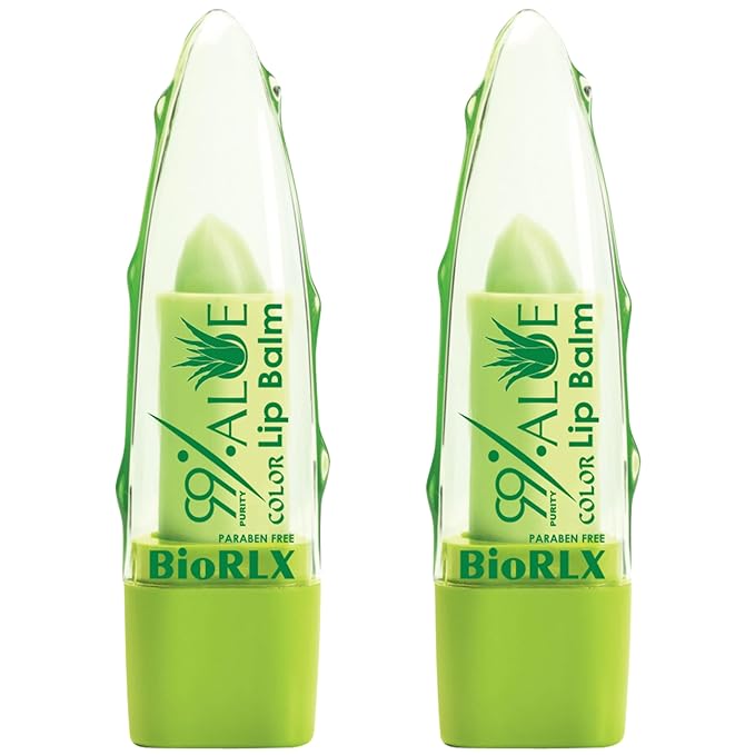 BioRLX 99% Purity Aloe Vera Lip Balm - Natural Moisturizing Unisex Lip Care for Hydrated and Radiant Lips (Aloe Vera - Color Tinted, 0.12 Ounce (Pack of 2))