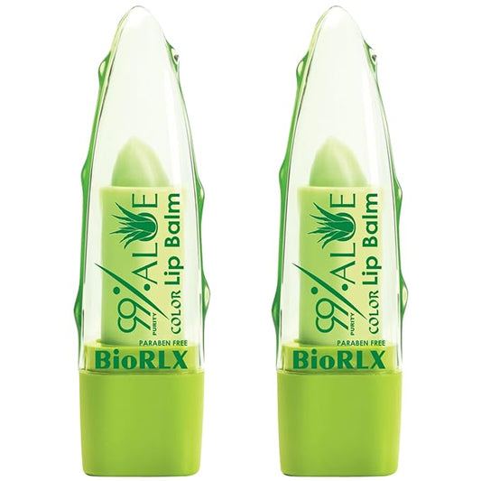 BioRLX 99% Purity Aloe Vera Lip Balm - Natural Moisturizing Unisex Lip Care for Hydrated and Radiant Lips (Aloe Vera - Color Tinted, 0.12 Ounce (Pack of 2))