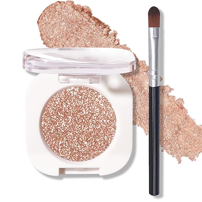 Glitter Eyeshadow Champagne Glow Single Eyeshadow,Ultra Fine Shimmer Eyeshadow Lightweight Sparkling Blendable Formula,Daily Multiuse Glossy Eyes Makeup (09 Moonstone)