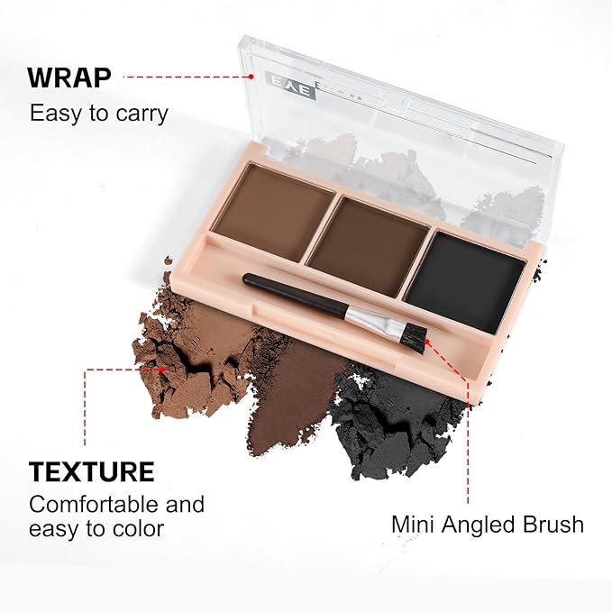 3-Color Eyebrow Powder Palette, Brow Powder Filler Kit With Brow Brush, Waterproof Neutral Eye Makeup for Women, Smudge-proof