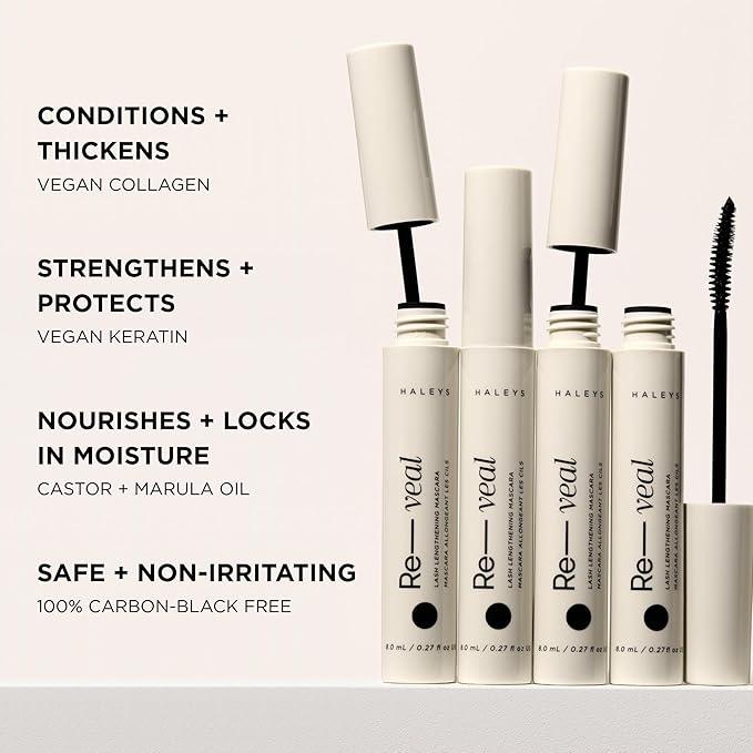 HALEYS Re-veal Lash Extension Mascara – Lengthening, Curling, Defining Black Mascara for Short and Straight Lashes – Smudge Proof, Non-Clumping, No-Flake Formula for Fuller, Longer Lashes