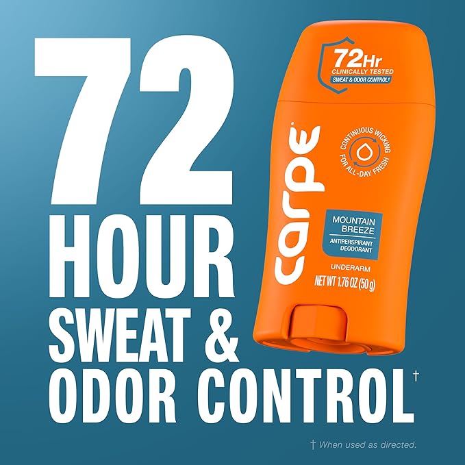 Carpe Underarm Antiperspirant Deodorant for Men and Women - 72 Hour Sweat & Odor Control - Clinical Strength Deodorant for Men - Long Lasting Deodorant Antiperspirant - Mountain Breeze - 2 Pack