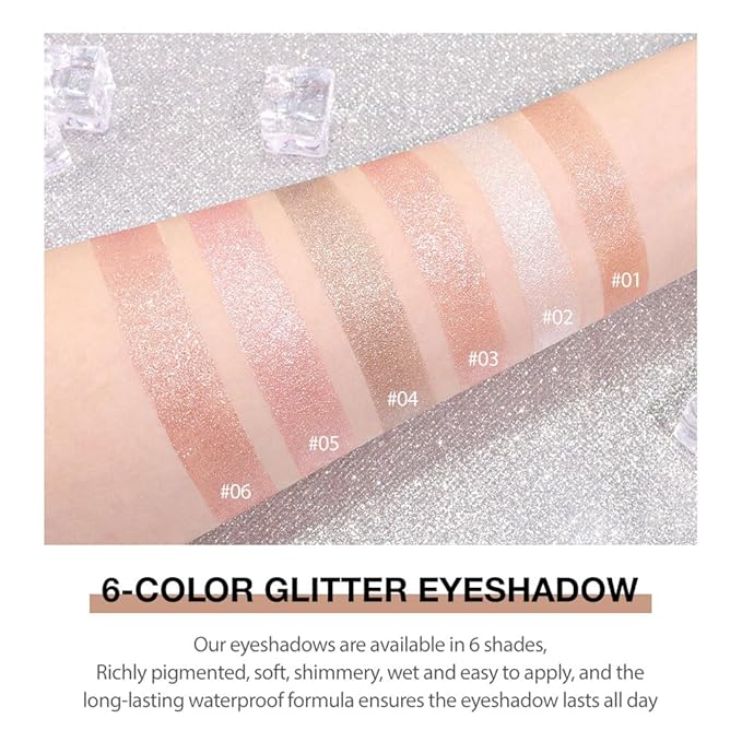 Glitter Shimmer Sparkle Eye Shadow Palette Makeup for Women, Shimmer Gold Brown Glitter Metallic Holographic Iridescent Cream Iridescent Single Monochrome Eyeshadow Makeup