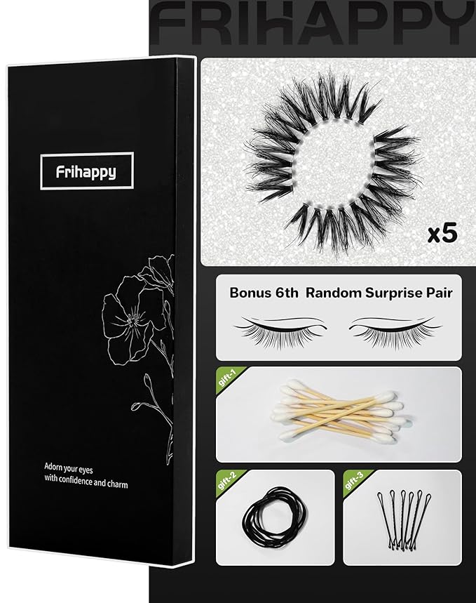 Frihappy Natural Wispy Mink Lashes - False Eyelashes 5 Pairs DM17, Includes Half Lashes Gift