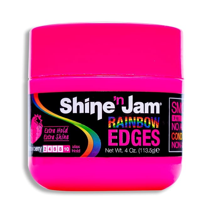 Shine 'n Jam Ampro Rainbow Edges - Strong Hold Curly Hair Gel for Women - Styling Gel for Women - Strengthens with Silk Protein - Strawberry - 4 oz