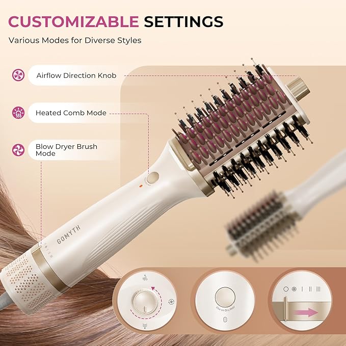 Upgraded 2-in-1 Blow Dryer Brush with Heated Comb - Volumizer Hair Dryer Brush for Hair Drying & Styling, Salon Blowouts, Frizz-Free Shiny Hair, Reduced Heat Damage, Suitable for All Hair Types