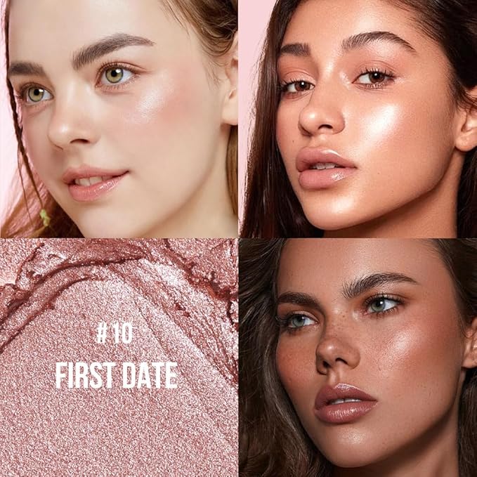 Multi-Use Waterproof Highlighter Stick with Brush – Unidollss 3-in-1 Cream Contour, Bronzer & Blush Stick for Cheeks, Eyes & Lips, Long-Lasting Glow, Easy Application(10 FIRST DATE)