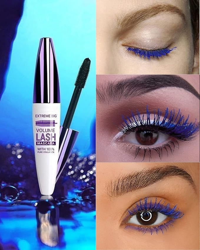 5D Colored Mascara Volume and Length,Blue Purple Waterproof Smudge-proof Mascara for Eyelashes,Volumizing Lengthening Curling rimel de pestañas,Cosplay Party Stage Use,Women's Makeup Gift for Women