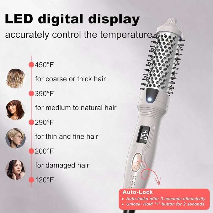 K&K Mini Thermal Brush 3/4", Heated Round Brush for Volume & Small Curls, Travel Curling Iron for Short & Thin Hair, Dual Voltage, Multiple Heat Settings, Fast Heating, Anti-Scald, Up to 400°F
