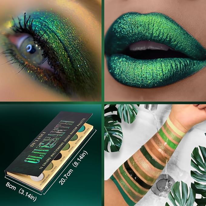 DE'LANCI Olive Green Eyeshadow Palette Multichrome, Ultra-Pigmented Chrome Brown Green Eye Shadow for Green Eyes Makeup, Matte Shimmer Dark Lime Emerald Eyeshadow Pallet for Goth Cos Christmas Makeup