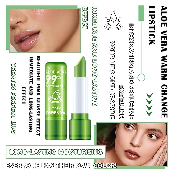 4PCS Aloe Vera Color Changing Lipstick,Temperature Color Change Lip Gloss Makeup Set,Waterproof Long Lasting Aloe Vera Tinted Lip Balm Moisturizer,Moisturizing PH Mood Magic Lipstick for Women
