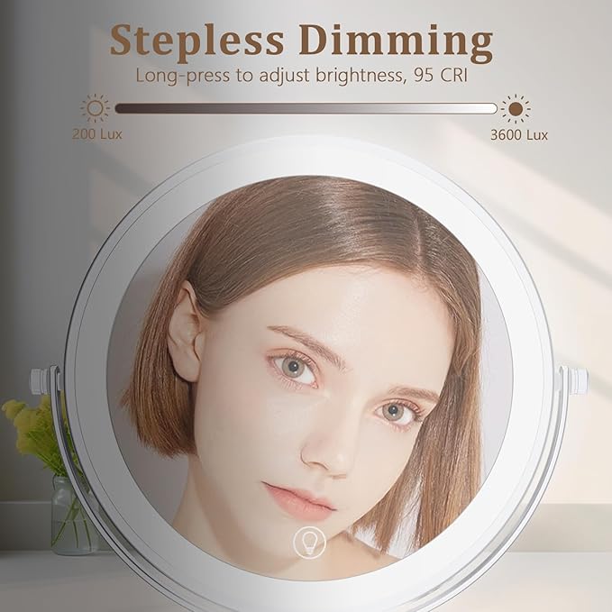 Unimiro 9inch Makeup Mirror with Lights, 1x/20x 5000mAh Makeup Mirrors with Light and Magnification, 360° Rotate Makeup Mirror with Lights and Magnification, 3 Color, 80 LEDs, Stepless Dimmable