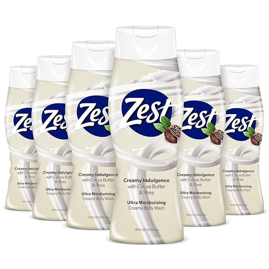 Zest Body Wash Cocoa Butter & Shea Moisturizing 18 Ounce (Pack of 6)