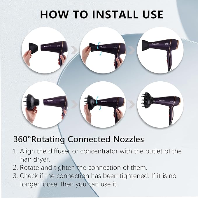 VAGARY 6690A Salon Pro Hair Dryer for Women,2200w Powerful AC Motor Fast Drying, Ionic Blow Dryer for Thick Hair,2 Speeds and 2 Heat Settings 1 Cool Shot Button(1 Diffuser and 1Concentrator)