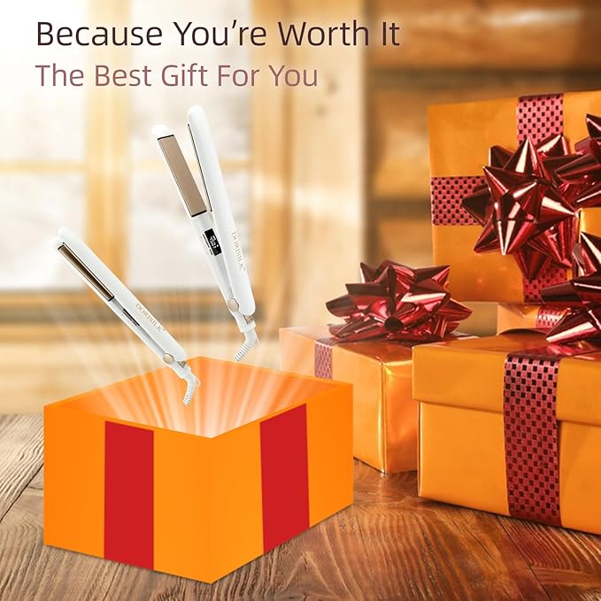 DORISILK Ceramic Flat Iron 450 Degrees, Hair Straightener and Curler 2 in 1, 30s Fast Heat Straightening Iron for Hair, Dual Voltage Hair Iron 1 Inch Salon Control Temp Gift for Women Girls, White