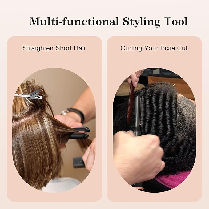 Pencil Flat Iron, 3/10" Small Flat Irons for Short Hair, Pixie Cut and Bangs, Mini Hair Straightener for Edges, Tiny Hair Straightener Dual Voltage with Adjustable Temperature, Auto Shut Off