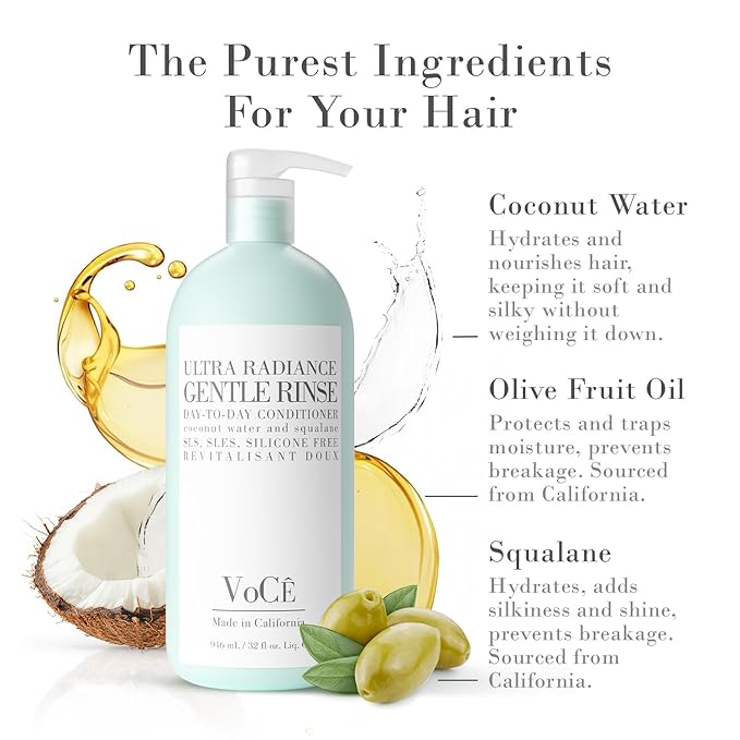 VoCÊ Haircare Gentle Conditioner - Rinse | Vegan, Non Toxic, Cruelty-Free, Clean Detangler – Soft, Hydrated Hair with Olive Fruit Oil, Coconut Water, & Squalene (32 oz | 946 ml)