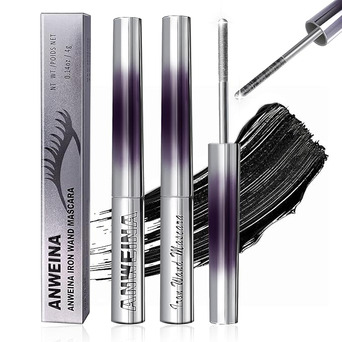 2PCS Iron Wand Mascara, 2025 New Black Washable Metal WandMascara, 3D Curling Iron Wand Fiber Lash Mascara Extension Super Volume Eyelash Non-Clumping Smudge-Proof Long Lasting (Black)