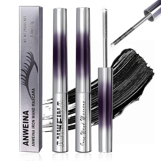 2PCS Iron Wand Mascara, 2025 New Black Washable Metal WandMascara, 3D Curling Iron Wand Fiber Lash Mascara Extension Super Volume Eyelash Non-Clumping Smudge-Proof Long Lasting (Black)