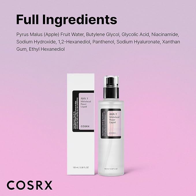 COSRX 7% Glycolic Acid Whitehead Removing Power Liquid, 3.38 fl.oz, AHA Exfoliant, Exfoliating Toner for Face & Body, Pore Minimizer, Korean Skin Care