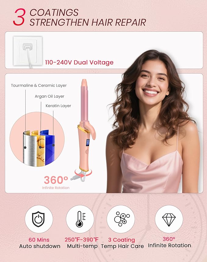 Ukliss Mini Curling Iron for Short Hair, Creates Perfect Tight Ringlets & Bangs, Fast Heat 30s, 5 Temp Settings, Dual Voltage, Auto Shut-Off & Anti-Scald Tip, Travel Friendly (Pink, 3/4 Inch)