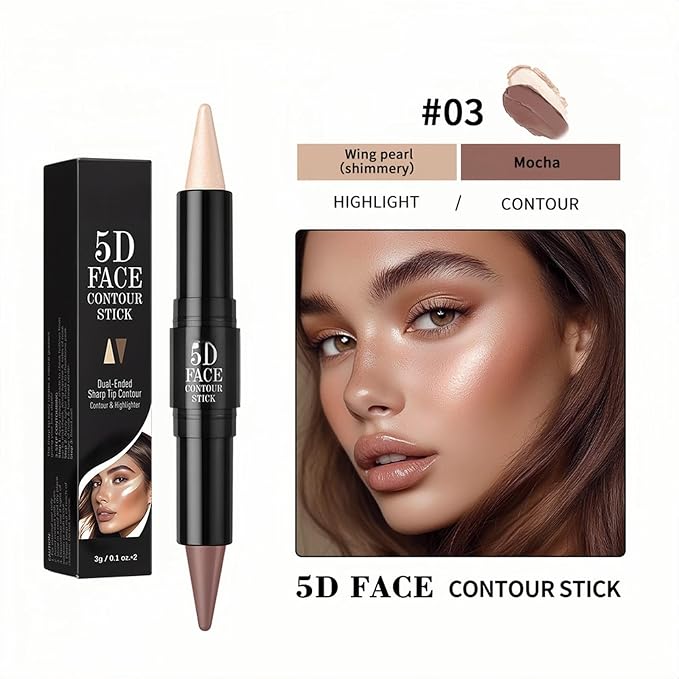 MAEPEOR 2-in-1 Contour Highlighter Stick Non-greasy and Non-drying Contour Pen Long Lasting Waterproof Face Brighten Contouring Makeup Pen (03 Wing Pearl & Mocha)