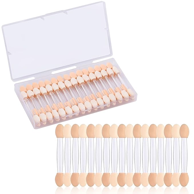 Clear Disposable Eyeshadow Sponge Applicators, 50PCS Double Sided Eye Shadow Applicator Sticks with Box