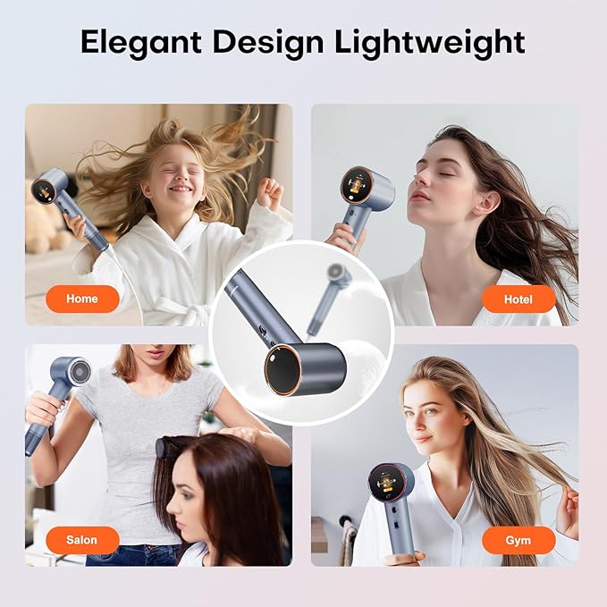 Intelligent Hair Dryer with 1 Billion Plasma | Professional High-Speed Blow dryers LCD Display & Grip Sensor Function | 5 Blowing Mode for Adults and Children Removing Frizz Hair Health