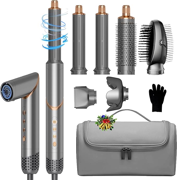 6 in 1 Hair Dryer Brush, Powerful Blow Dryer Brush Air Curler Air Curling Wrap Styler, Blow Dryer Diffuser Ionic Hot Air Brush Fast Dry, Straight,Curl, Blow dryers Brush for Hair, Travel Bag 100-120V