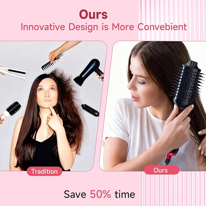 4-in-1 Hair Dryer Brush - Brush Blow Dryer Hot Air Styler for Frizz-Free Blowouts, Salon Volumizer & Straightener with ALCI Safety Plug, 3 Heat Settings(KD312)