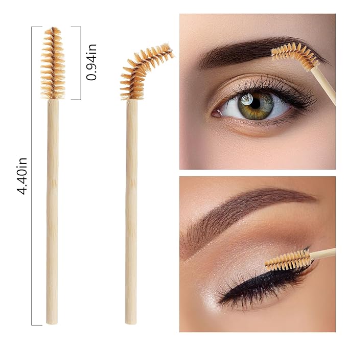 MyAoKuE-UP 100 Pack Bamboo Handle Mascara Wands Disposable Eyelash Brushes Lash Extension Tool, Brown