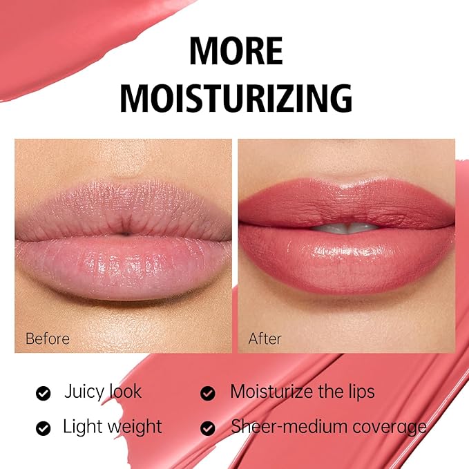 MAKI YIKA Moisture Nude Lipstick for Women Hydrated Tinted Lip Balm for Dry Cracked Lips Weightless Glossy Lip Color Juicy Finish,MA064 Fair Nude