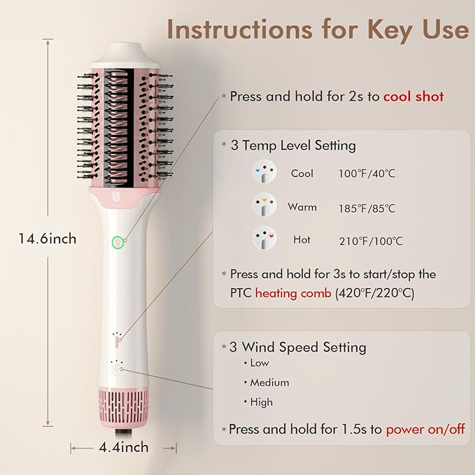 Blow Dryer Brush Hair Straightener | High-Speed 2-in-1 Hair Styler One Step Hot Air Brush Hair Dryer Volumizer with Straightening Comb for Silky Smooth 110000 RPM White