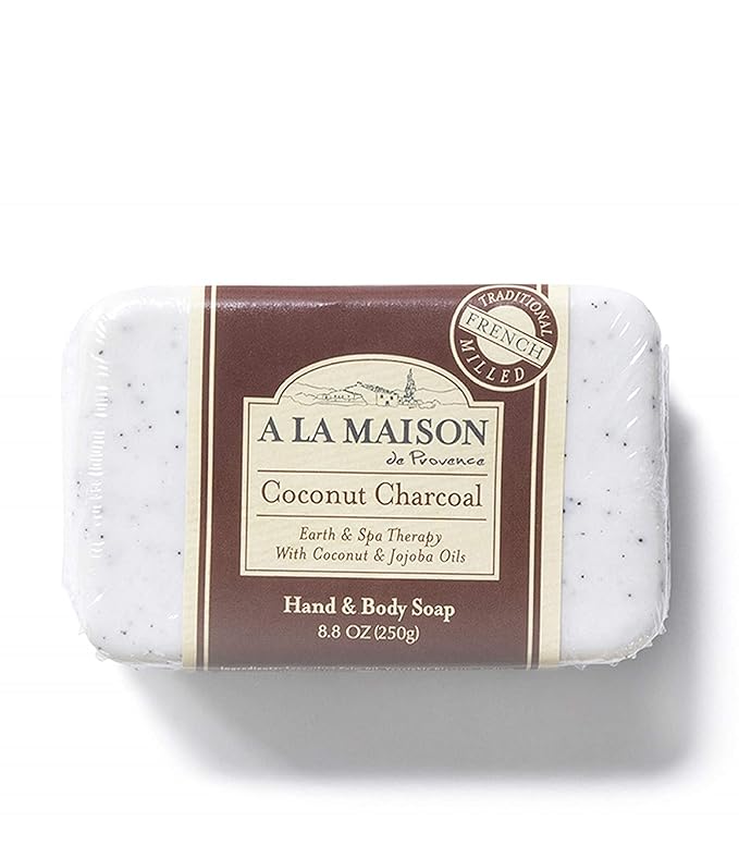 A LA MAISON Coconut Charcoal Bar Soap - Uses: Hand and Body, Triple Milled, Essential Oils, Biodegradable, Plant Based, Vegan, Cruelty-Free, Alcohol & Paraben Free (3 Bars of Soap, 8.8 oz)