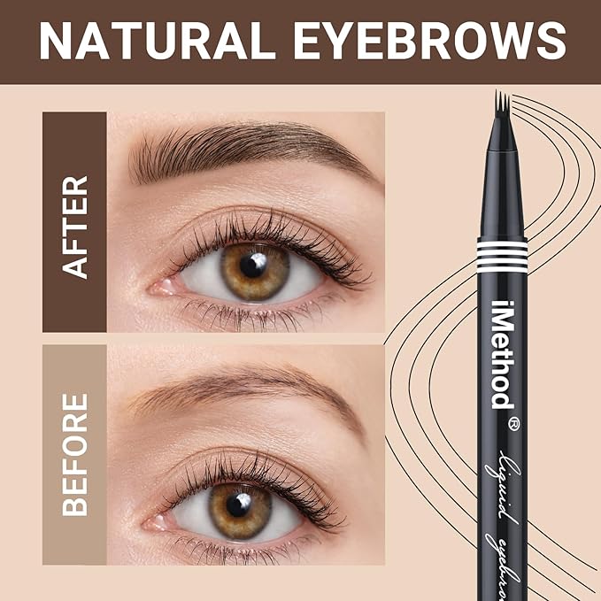 iMethod eyebrow pen - Microblading eyebrow pen, eyebrow pencil with a Micro 4-Fork Tip for Natural Hair-Like Brows, Long-Lasting Eye Brow Pencils for Women, Waterproof, Brown