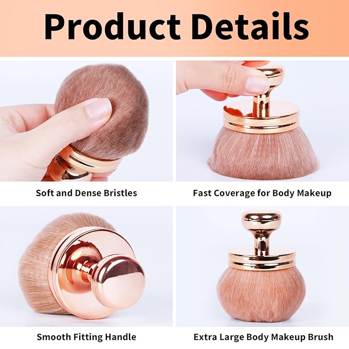 2Pcs Extra Large Body Makeup Brush, Self Tanning Blend Brush, 3 Inch Width Professional Kabuki Powder Brush Oval Face Leg Smudge Tool For Large Coverage Powder Foundation Blending Buffing