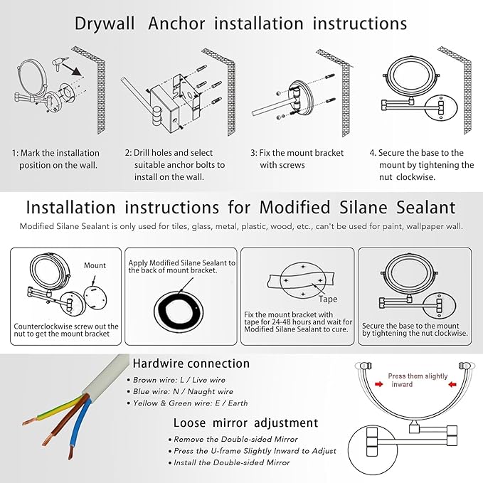 Hardwired Wall Mounted Makeup Mirror Magnifying, Double Sided 1/10X Magnifying Vanity Mirror with Lights 3 Color & Adjustable Brightness, 360 Swing Arm Shaving Mirror for Bathroom