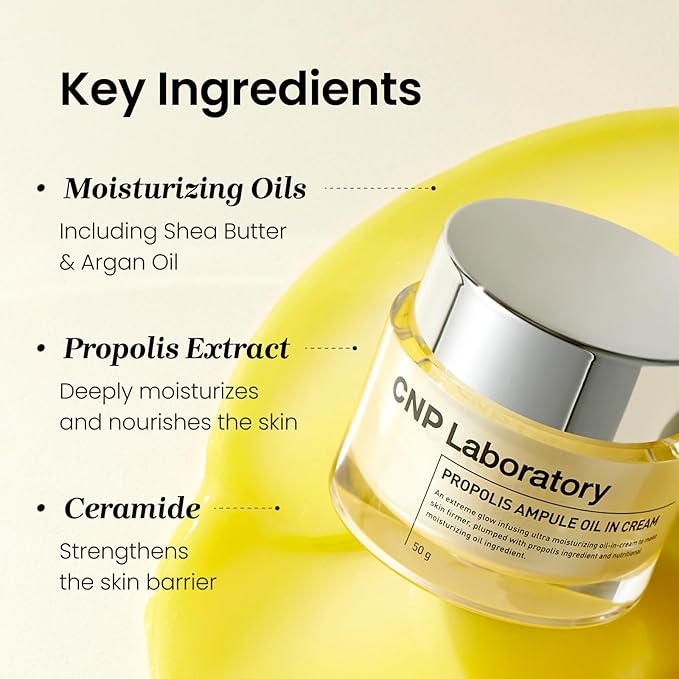 CNP Honey Ceramide Moisturizer with Propolis Extract & Hyaluronic Acid, Propolis Ampule Oil-in-Cream with 5 Oil Blend, Anti Aging Face Cream, for Firm, Radiant Skin, Korean Skin Care (1.76 fl. oz)