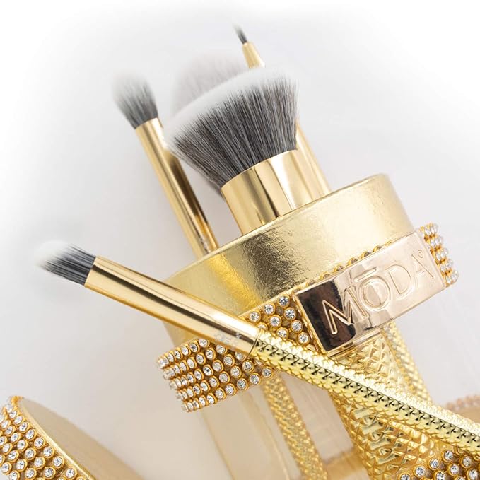 MODA Metallics 6-Piece Full Face Makeup Brush Set – Gold Vegan Cosmetic Brushes for Foundation, Highlight, Eyes & More