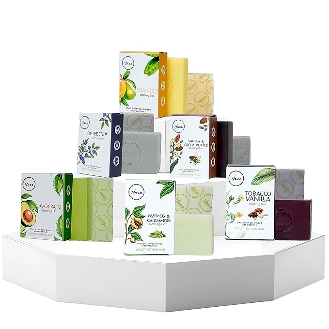 MY ACE Handmade Soap Set of 6 – Mango, Blueberry, Vanilla Cocoa Butter, Avocado, Nutmeg Cardamom, Tobacco Vanilla – SLES, Sulfate & Paraben-Free, Shea Butter & Vitamin E, 3.5oz Each