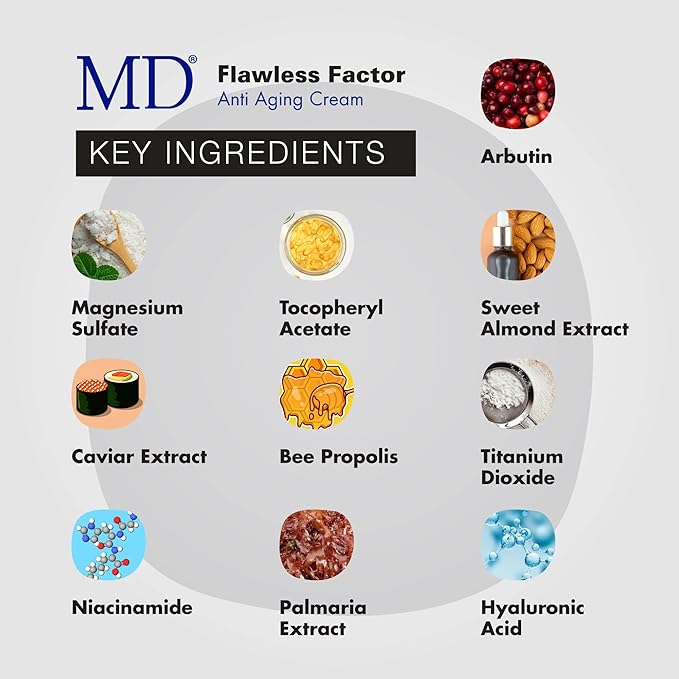 MD Flawless Factor BB Cream para cobertura, brillo de la piel y antienvejecimiento | Crema hidratante antiarrugas con protección solar | Calificación SPF 35 | Adecuado para todo tipo de piel - 1.76 Fl