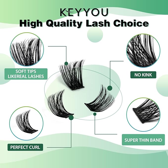 Lash Clusters 96pcs Individual Lashes Y01 D Curl 14mm Eyelash Clusters KEYYOU Volume Wispy Lash Extension Soft&Comfortable Easy DIY at Home(Y01,D-14mm)