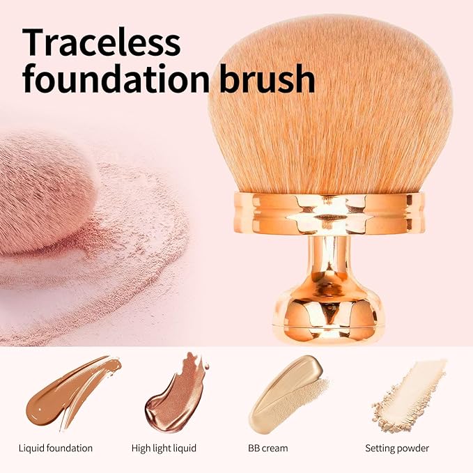 FUNAN Extra Large Body Makeup Brush For Self Tanner, Bronzer Blend &Self Tan Back Applicator, 75mm Wide-headed Kabuki Brush, Mushroom type Face Neck Body Leg Tanning Makeup Rose Gold