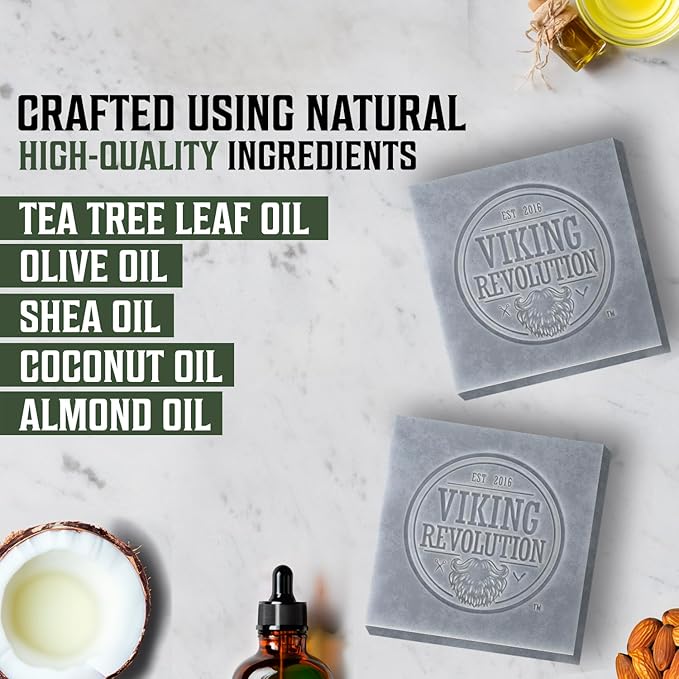 Viking Revolution Tea Tree Natural Soap for Men - Mens Soap Bar with Essential Oils Cold Pressed Bar Soap for Men - Nourishing Mens Bar Soap with Coconut Oil, Shea Oil, Almond Oil (2 Pack)