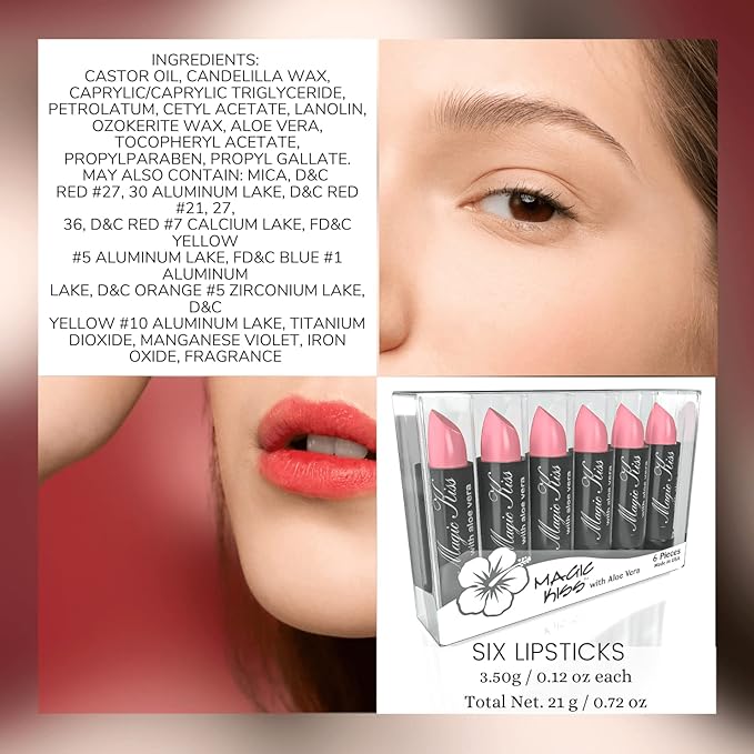 Pack of 6 Magic Kiss Color Changing Lipstick, Long Lasting Nutritious Lips Moisturizer Magic Temperature Color Change with Aloe Vera PH Listick Set MADE IN USA(Pink)