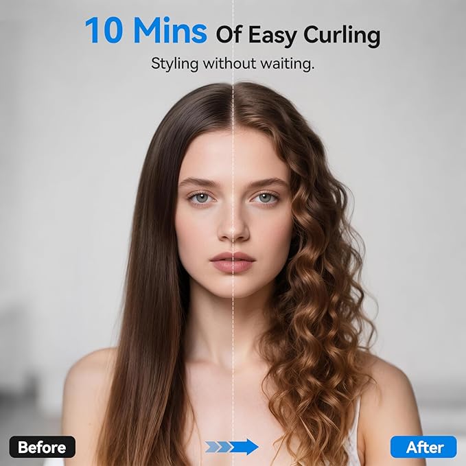 Cordless Curling Iron Hair Curler: Mini USB Rechargeable 4000 mAh 3 Temp Setting Travel Portable 200 Million Negative Ion 2 in 1 for Long Short Hair